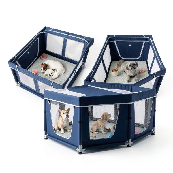 Zikopomi Dog Playpen with Pee Pad Royal Blue Indoor Pet-6
