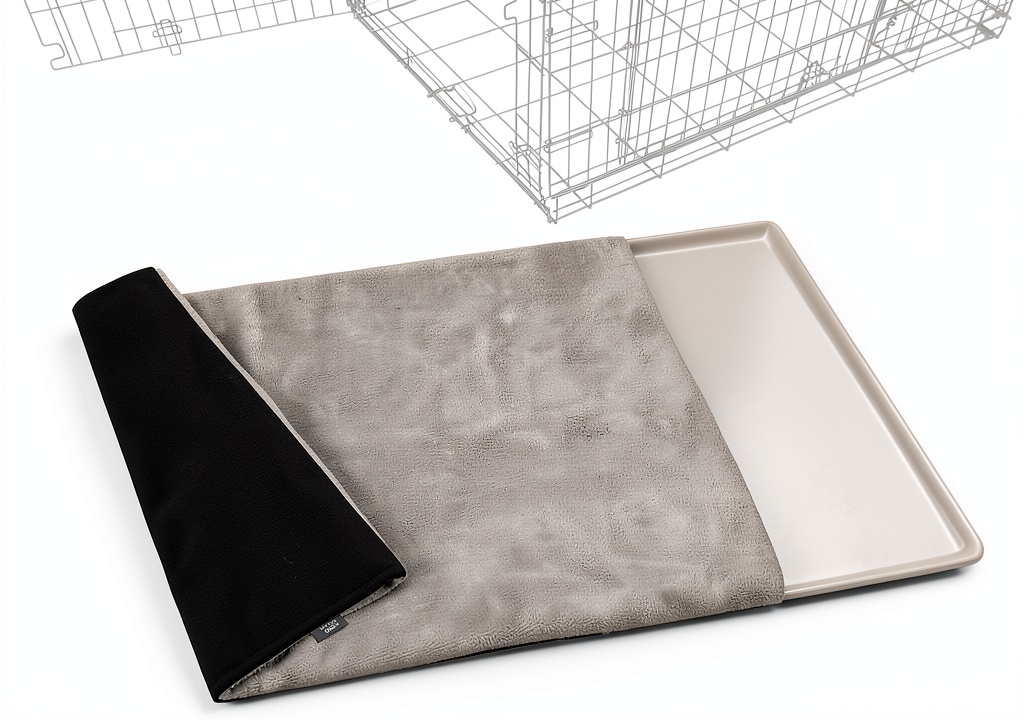 Explore Land Dog Crate Pan Cover installed on a wire crate tray