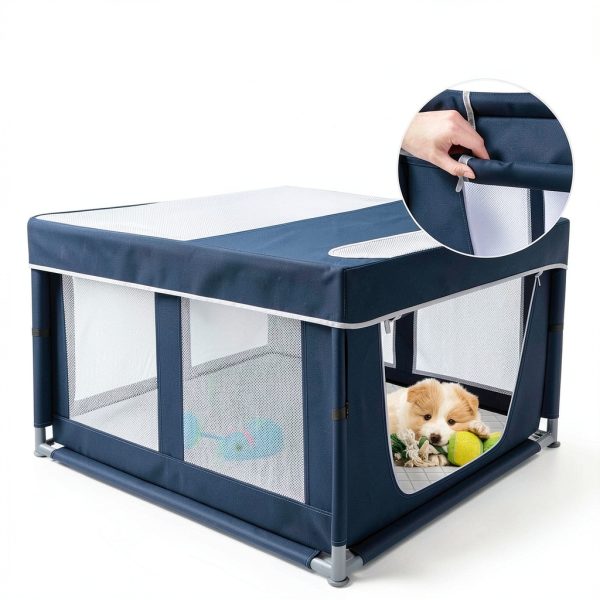 Zikopomi Dog Playpen with Pee Pad Royal Blue Indoor Pet-2