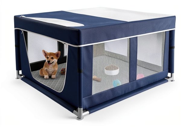 Zikopomi Dog Playpen with Pee Pad Royal Blue Indoor Pet-0