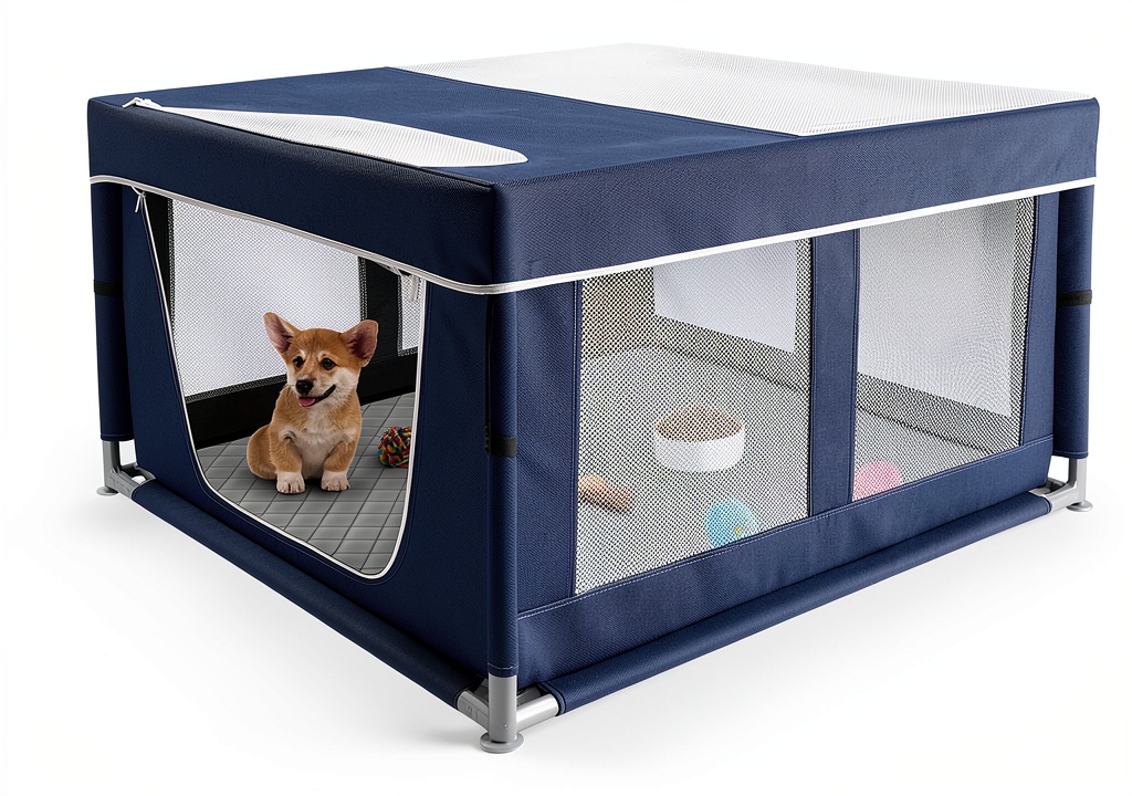'Zikopomi dog playpen setup in a living room'