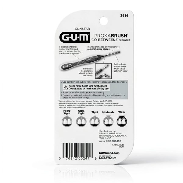 GUM Proxabrush Go-Betweens - Wide - Interdental Brushes - Soft Bristled Dental Picks for Plaque Removal Health - Safe for Braces & Dental Devices, 10 Count (Pack of 4)-2