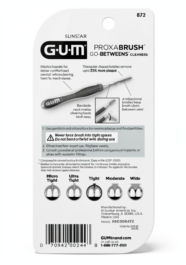 GUM Proxabrush Go-Betweens - Tight - Interdental Brushes - Soft Bristled Dental Picks for Plaque Removal Health - Safe for Braces & Dental Devices, 10ct (6pk)-2