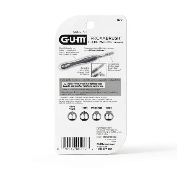 GUM Proxabrush Go-Betweens - Tight - Interdental Brushes - Soft Bristled Dental Picks for Plaque Removal Health - Safe for Braces & Dental Devices, 10 Count (Pack of 4)-2
