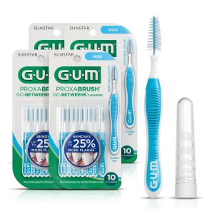 GUM Proxabrush Go-Betweens - Wide - Interdental Brushes - Soft Bristled Dental Picks for Plaque Removal Health - Safe for Braces & Dental Devices, 10 Count (Pack of 4)-0