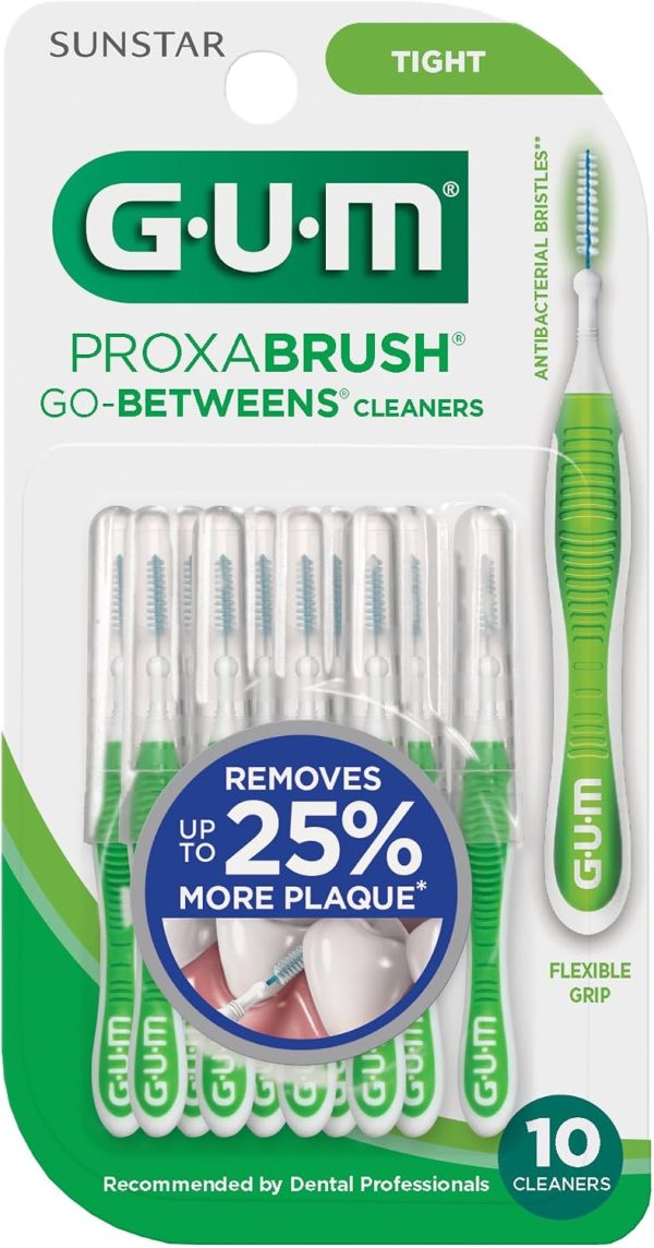 GUM Proxabrush Go-Betweens - Tight - Interdental Brushes - Soft Bristled Dental Picks for Plaque Removal Health - Safe for Braces & Dental Devices, 10ct (6pk)-9