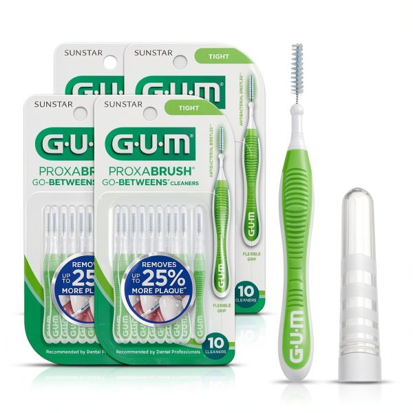 GUM Proxabrush Go-Betweens - Tight - Interdental Brushes - Soft Bristled Dental Picks for Plaque Removal Health - Safe for Braces & Dental Devices, 10 Count (Pack of 4)-0