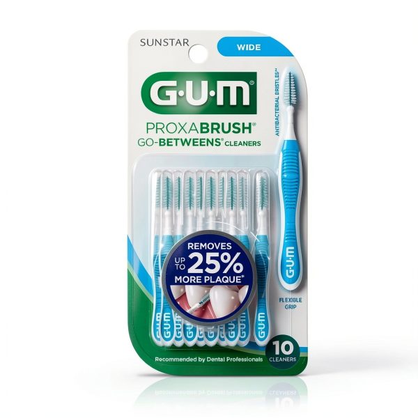 GUM Proxabrush Go-Betweens - Wide - Interdental Brushes - Soft Bristled Dental Picks for Plaque Removal Health - Safe for Braces & Dental Devices, 10 Count (Pack of 4)-1