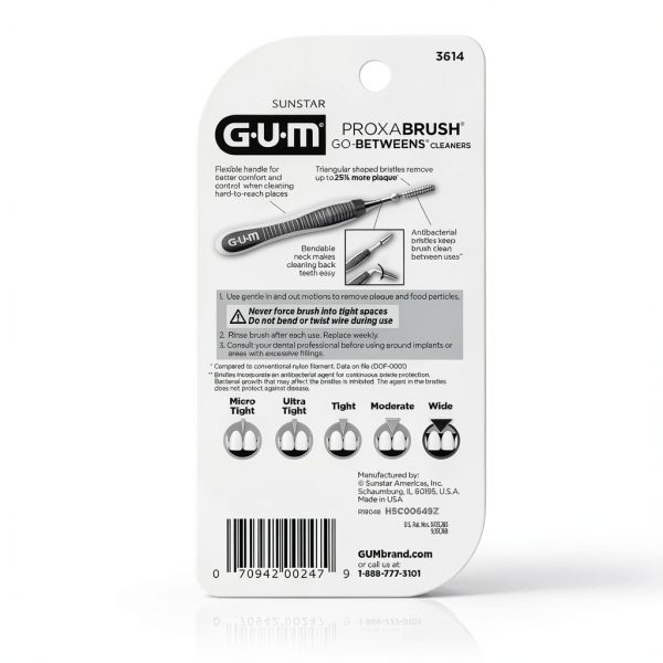 GUM Proxabrush Go-Betweens - Wide - Interdental Brushes - Soft Bristled Dental Picks for Plaque Removal Health - Safe for Braces & Dental Devices, 10 Count (Pack of 4)-10