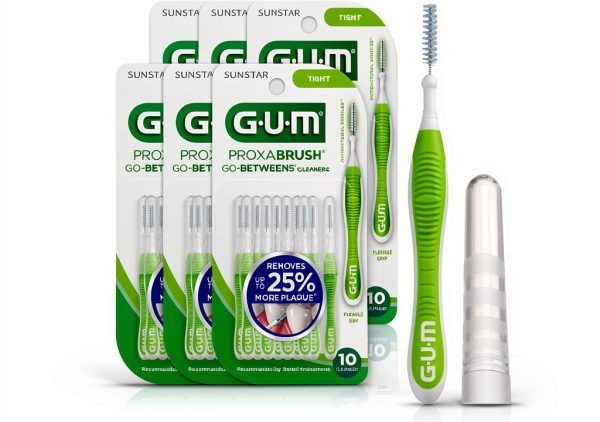 GUM Proxabrush Go-Betweens - Tight - Interdental Brushes - Soft Bristled Dental Picks for Plaque Removal Health - Safe for Braces & Dental Devices, 10ct (6pk)-0